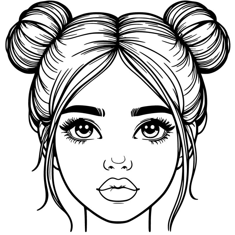 realistic girl with two buns on her hair and lips