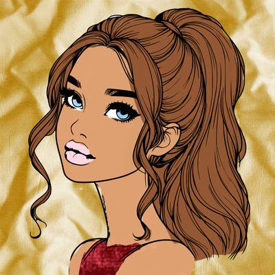 realistic girl with a ponytail on her hair and lips
