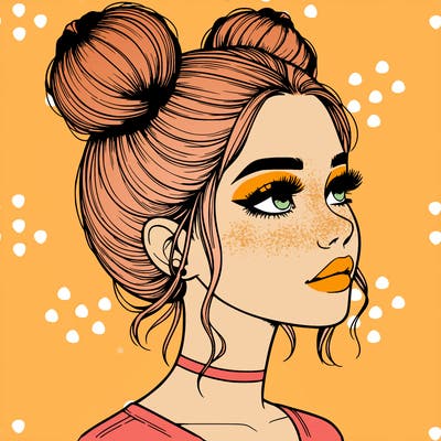 realistic girl with buns on the top of her head