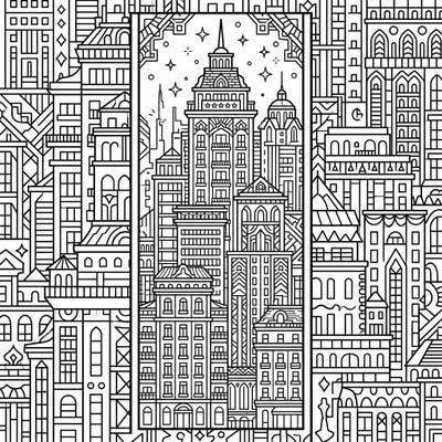 Immerse yourself in a towering metropolis with this intricate hotel skyscraper design. Perfect as a detailed bookmark, this coloring page offers a unique architectural journey.