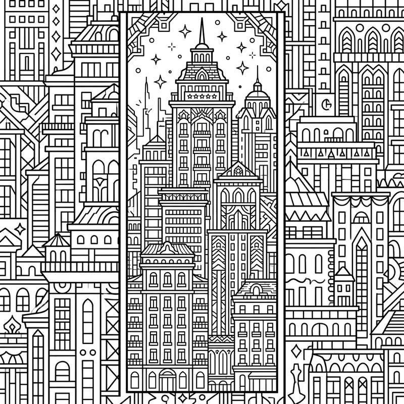 Immerse yourself in a towering metropolis with this intricate hotel skyscraper design. Perfect as a detailed bookmark, this coloring page offers a unique architectural journey.