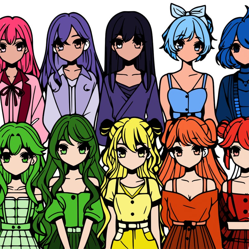 8 beautiful anime girls lined up