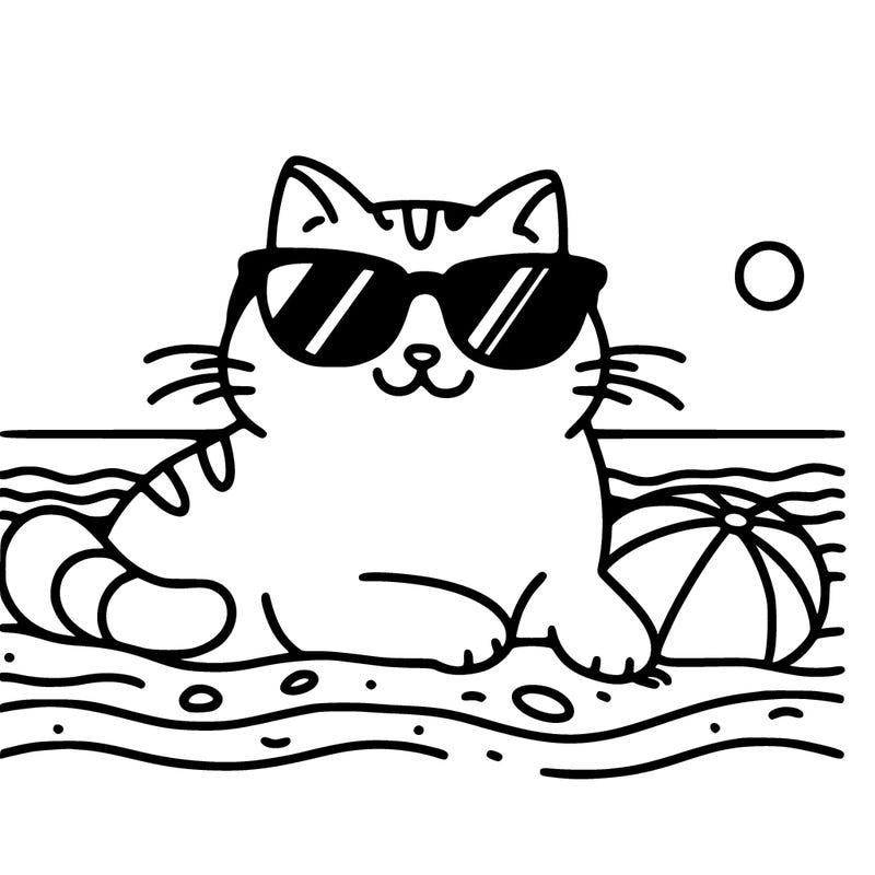 cat with sunglasses on the beach