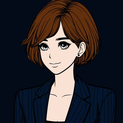one beautiful girl realistic wearing suit with short hair