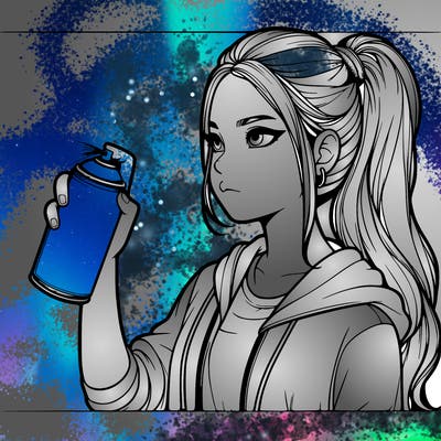 a realistic girl spray painting