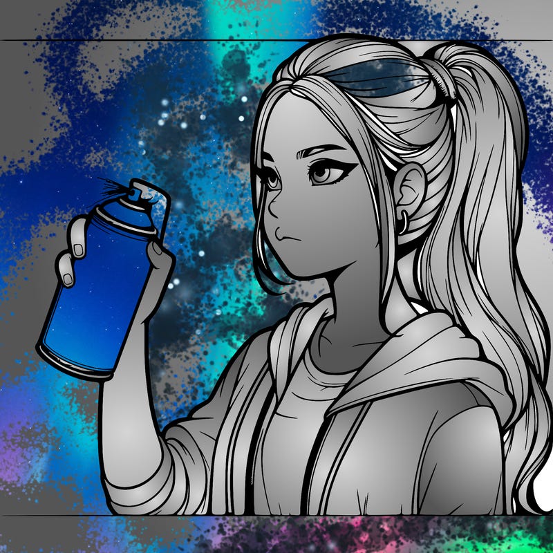 a realistic girl spray painting