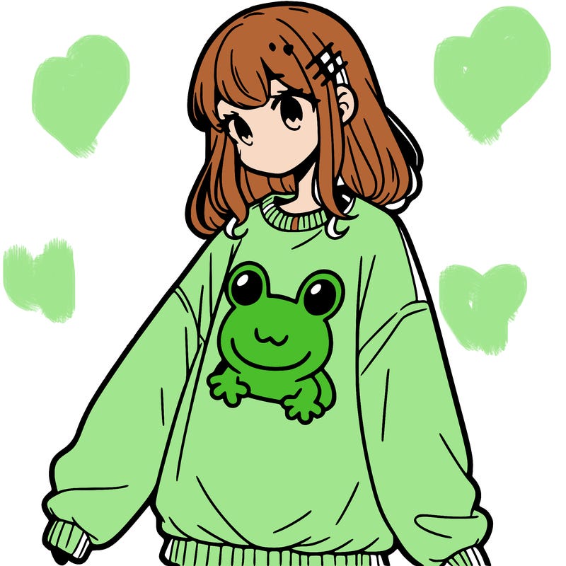 girl wearing frogging sweatshirt
