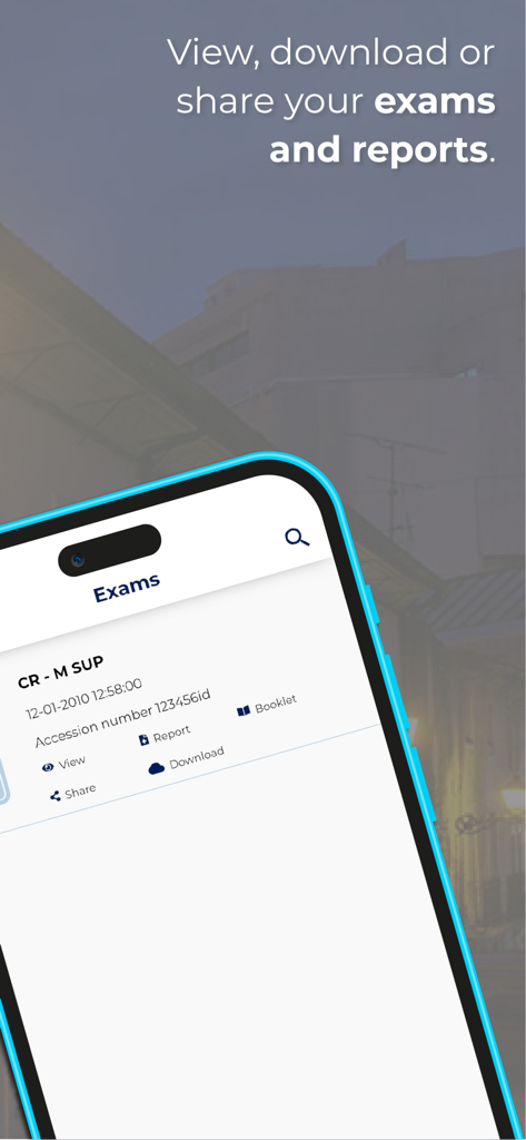 Interface de l'application CEDILE affichant les rapports d'examens médicaux avec des options de visualisation et de partage