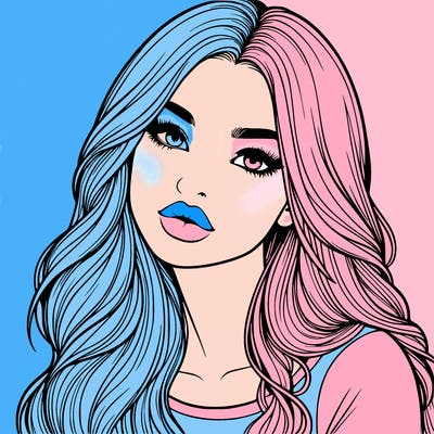 realistic girl with hair on her hair and lips