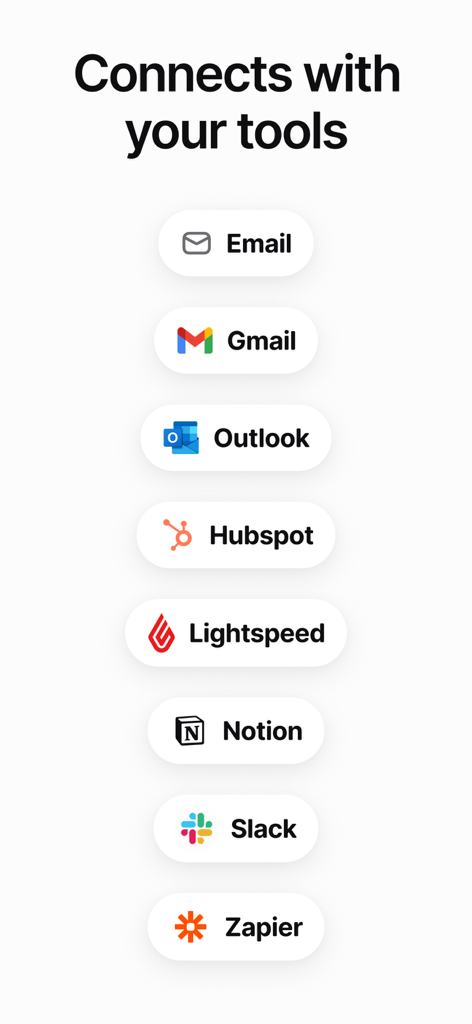 A list of productivity and CRM tools that Beside AI Receptionist integrates with including Gmail Outlook Hubspot and Slack