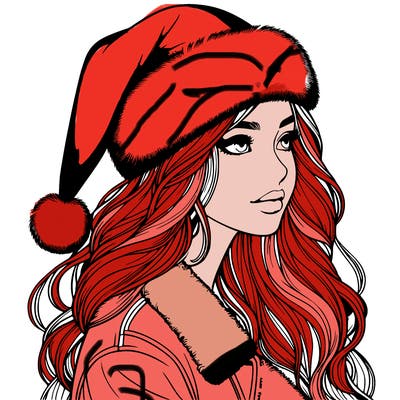realistic girl in santa hat