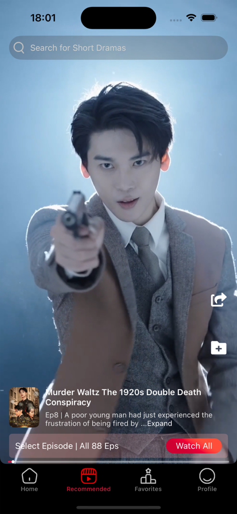 HotDrama - Hot&Trending Shorts - HotDrama app interface showing a scene from a 1920s murder mystery short film