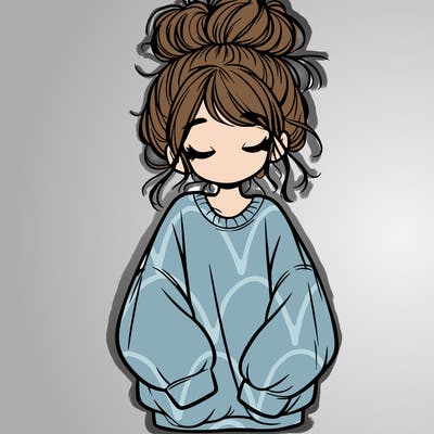girl with baggy sweatshirt and messy bun