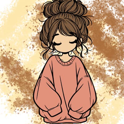 girl with baggy sweatshirt and messy bun