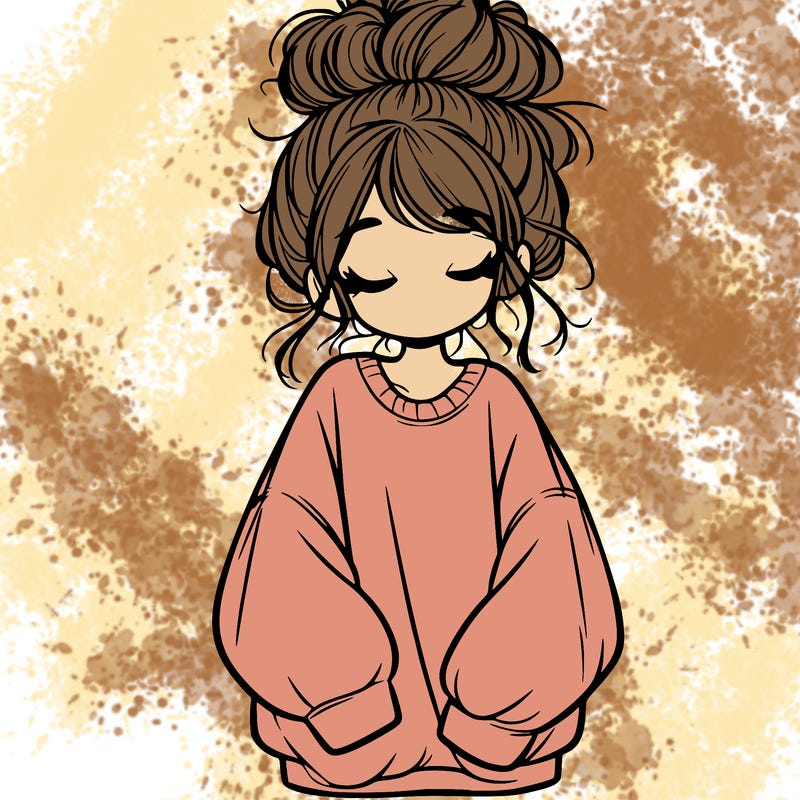 girl with baggy sweatshirt and messy bun