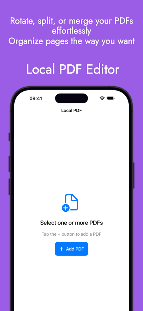 Local PDF - Interfaccia dell'app Local PDF Editor che mostra l'opzione per aggiungere e organizzare documenti offline
