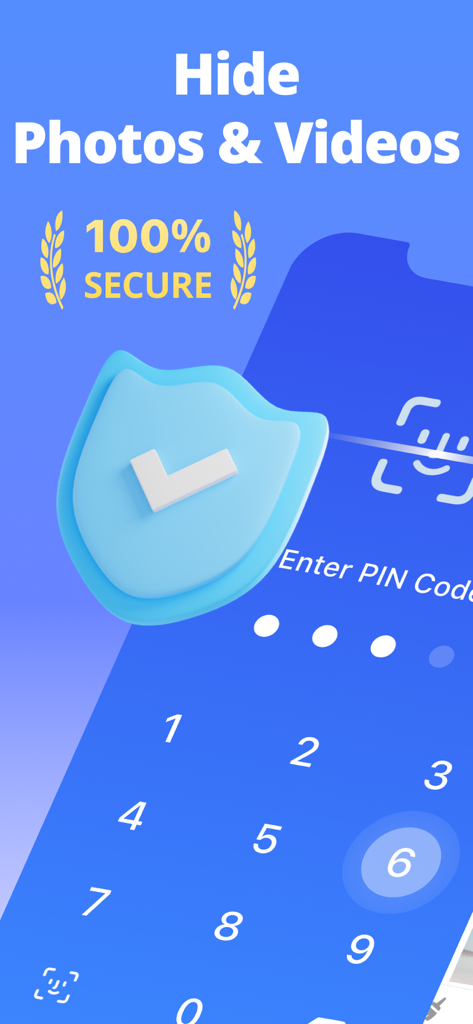 Interface of the Photo Lock app showing a secure PIN entry screen to hide photos and videos