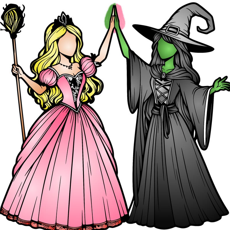 detailed realistic split of a princess and a witch