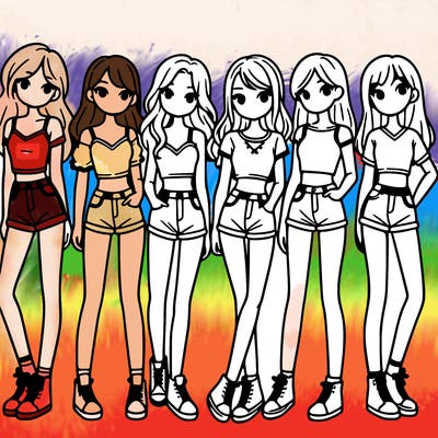 a group of girls wearing crop tops and shorts