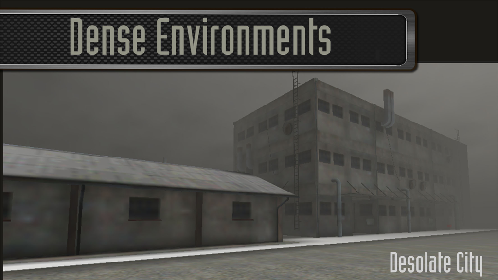 Eine neblige, trostlose Stadtlandschaft mit verlassenen Gebäuden in Sharp Shooter Zombie Hunter.