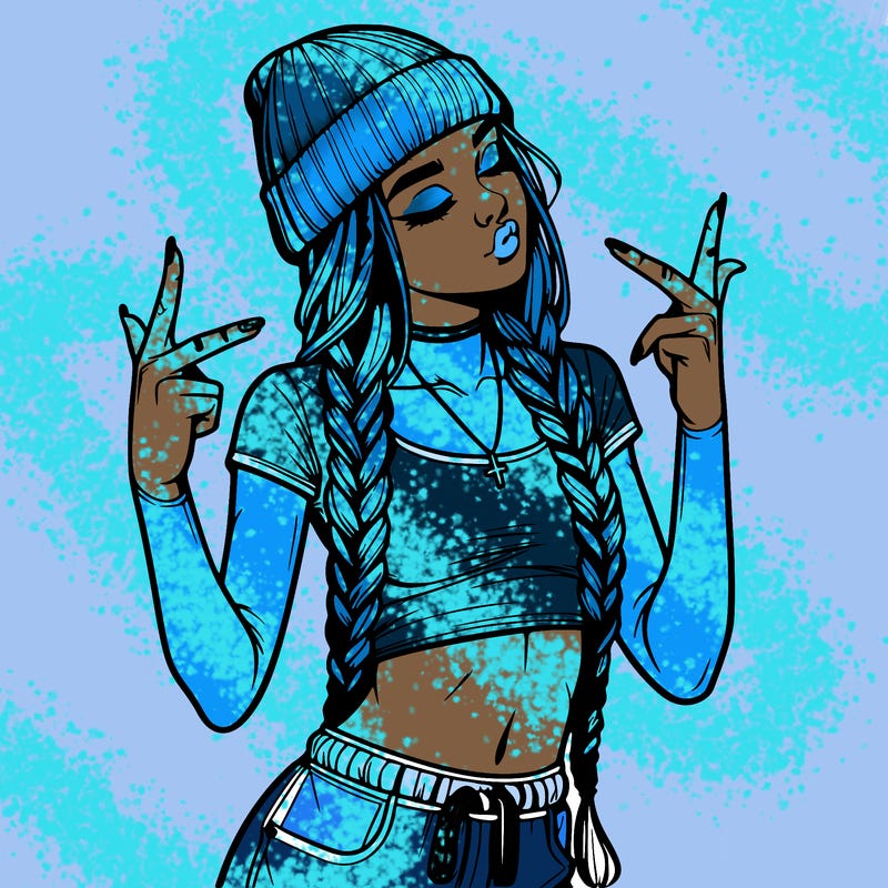 realistic teenage girl with braids and a beanie and crop top doing 🫶🏼