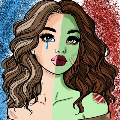 realistic girl with wavy hair and lips