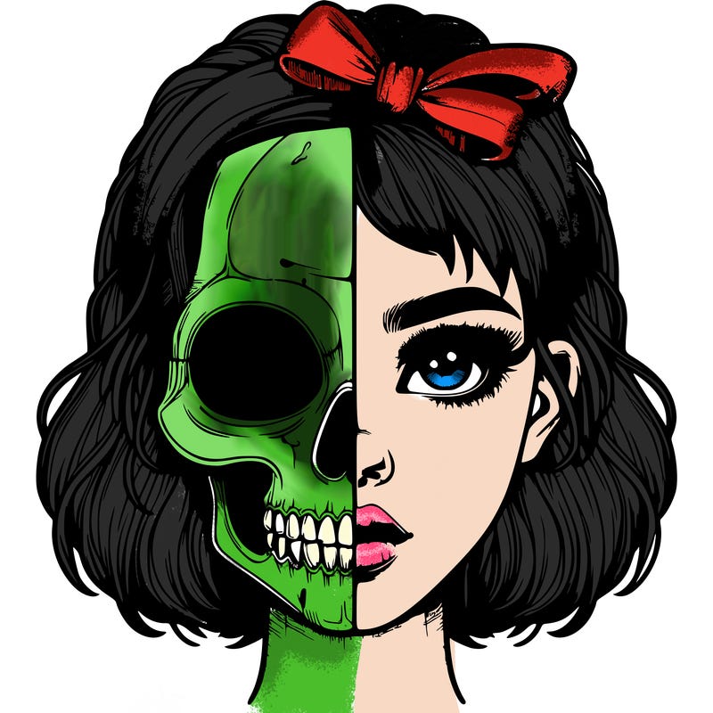 realistic girl with half skull mask