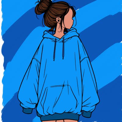 realistic girl with a oversized sweatshirt on and a bun