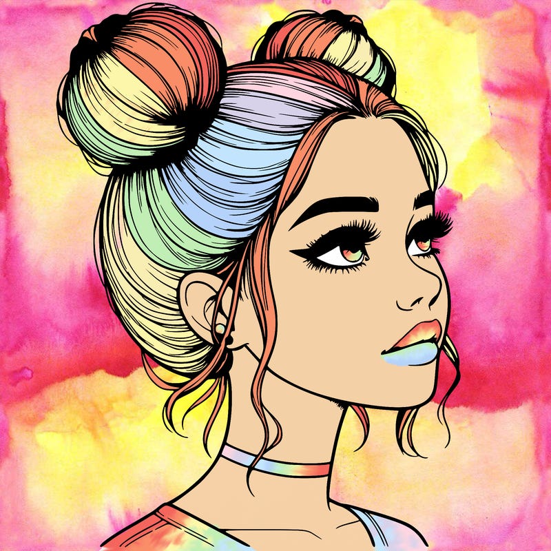 realistic girl with buns on the top of her head