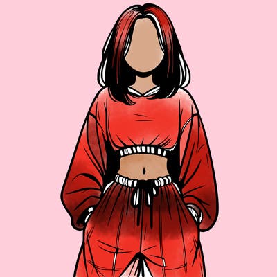 realistic girl faceless with baggy pants and a crop top