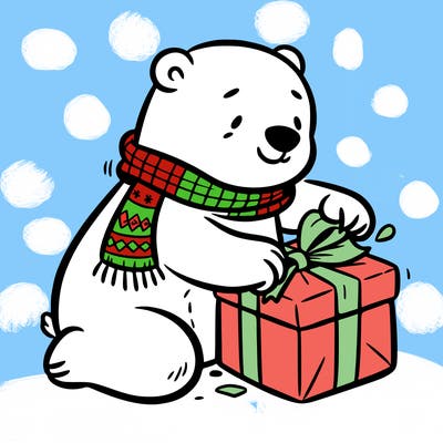 polar bear wrapping a present