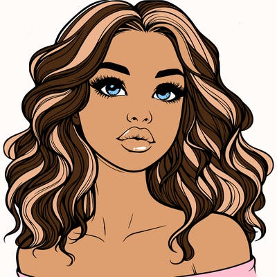 realistic girl with wavy hair and lips