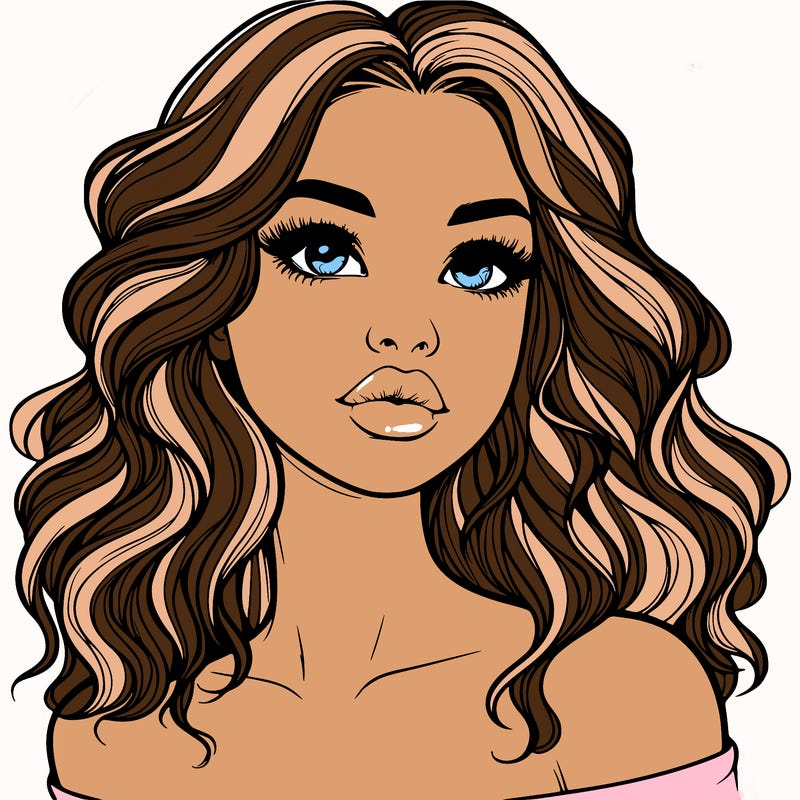 realistic girl with wavy hair and lips