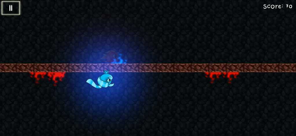 Fireboy and Watergirl: Escape - I personaggi Fireboy e Watergirl navigano in un livello di grotta oscura nel gioco di puzzle