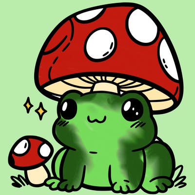 a cute frog with a mushroom hat