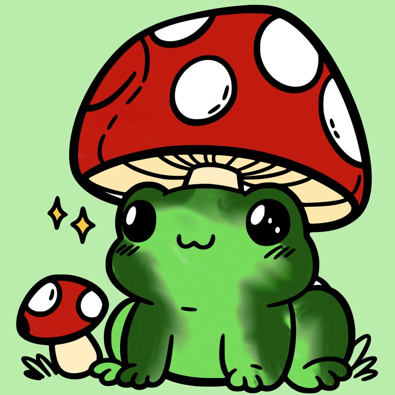 a cute frog with a mushroom hat