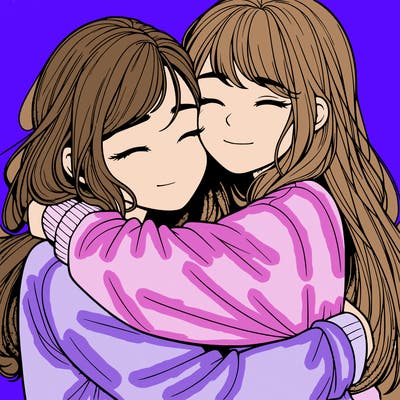 realistic two girls hugging
