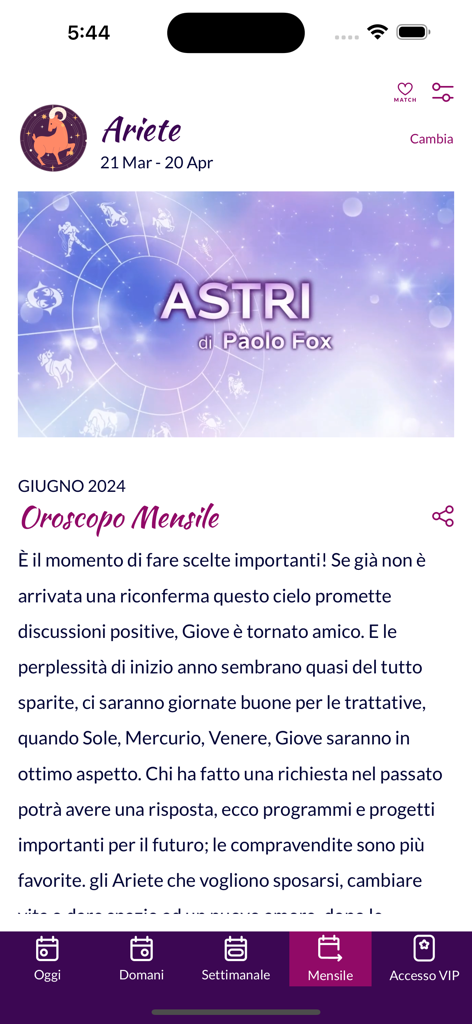 Astri di Paolo Fox - Oroscopo mensile per l'Ariete nell'app Astri di Paolo Fox