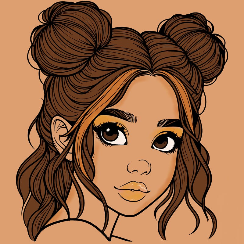 realistic girl with hair buns on her head