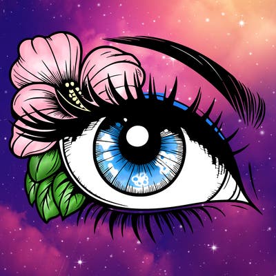 realistic eye with flower