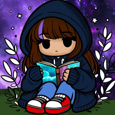 girl in oversized hoodie reading a book