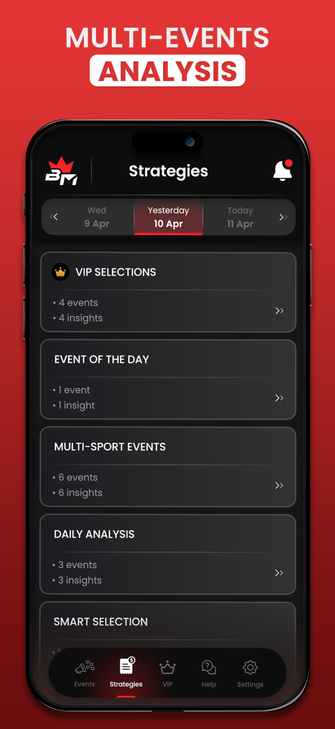 David Smart Sports Predictions - David Smart Sports Predictions app screen showing multi-events analysis and prediction strategies