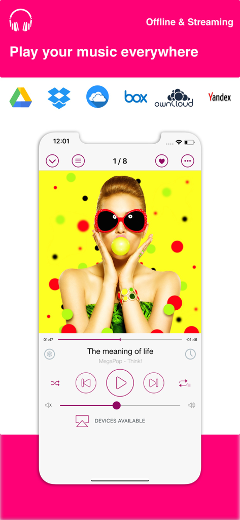 Cloud Music - Stream & Offline - Cloud Music app player screen showing offline and streaming capabilities with cloud storage integration icons