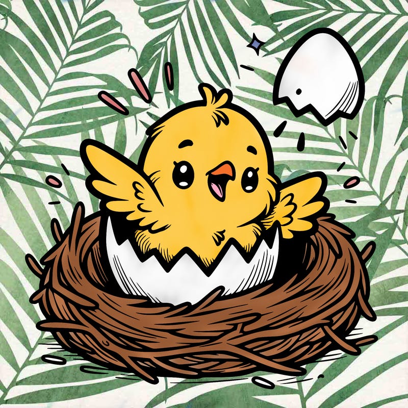 a baby chick hatching from an egg in a nest