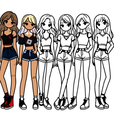 a group of girls wearing crop tops and shorts