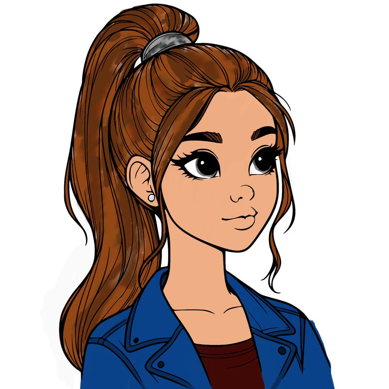 realistic girl with a high ponytail