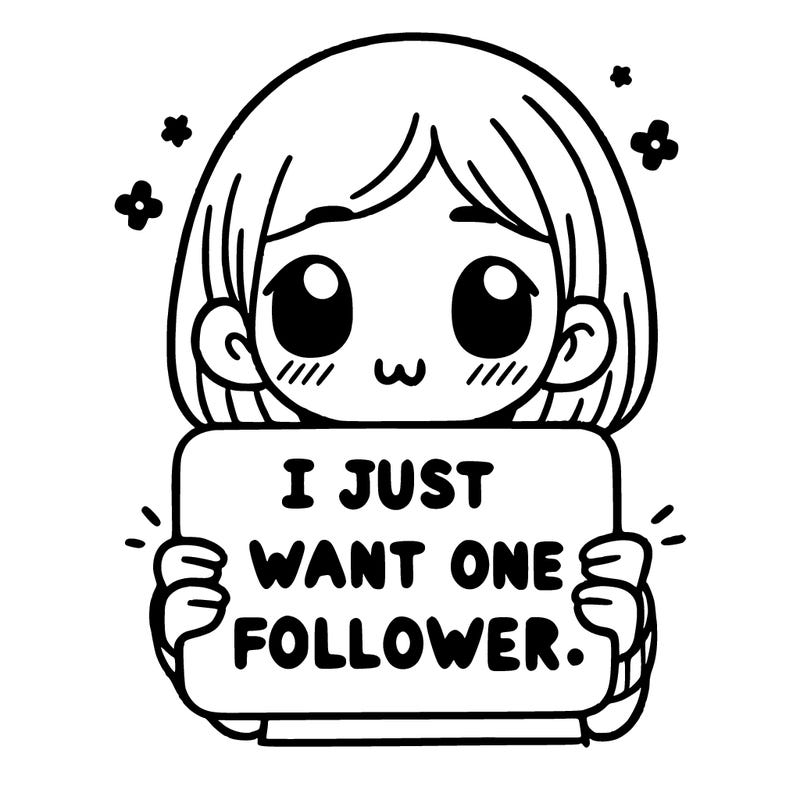 a girl holding up a sign that says i just want one follower