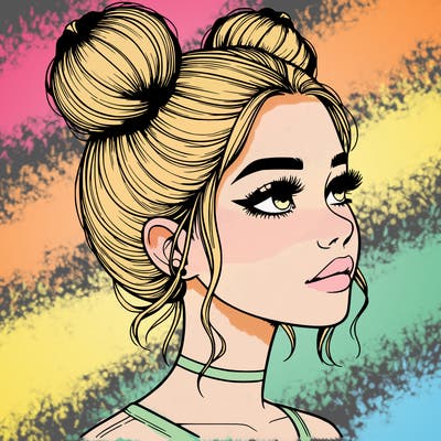 realistic girl with buns on the top of her head