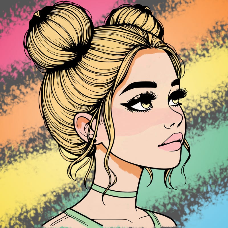 realistic girl with buns on the top of her head