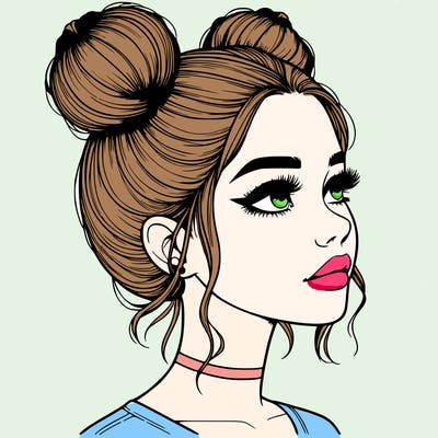 realistic girl with buns on the top of her head